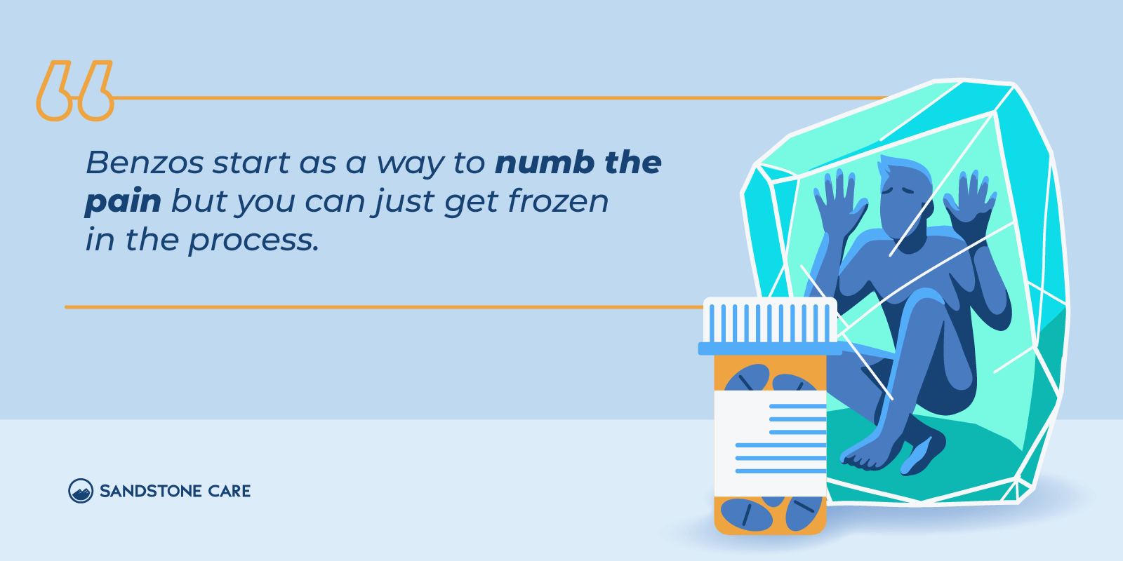 a cartoon of a person holding a bottle of pills and a bottle of pills