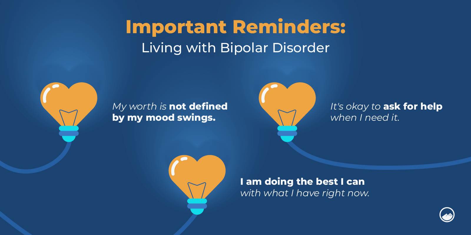 a diagram of a light bulb with the words important reminders living with bipolar disorder