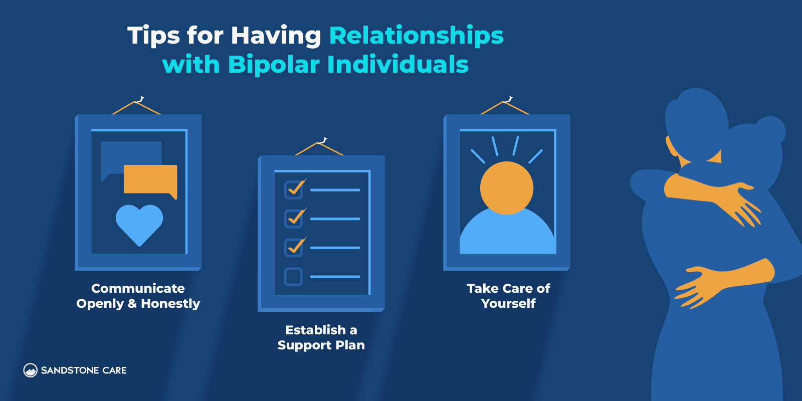 a woman holding her arms around her chest with the words tips for having relationships with bipolar individuals