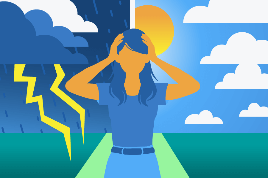 illustration of a woman holding her head in front of her head