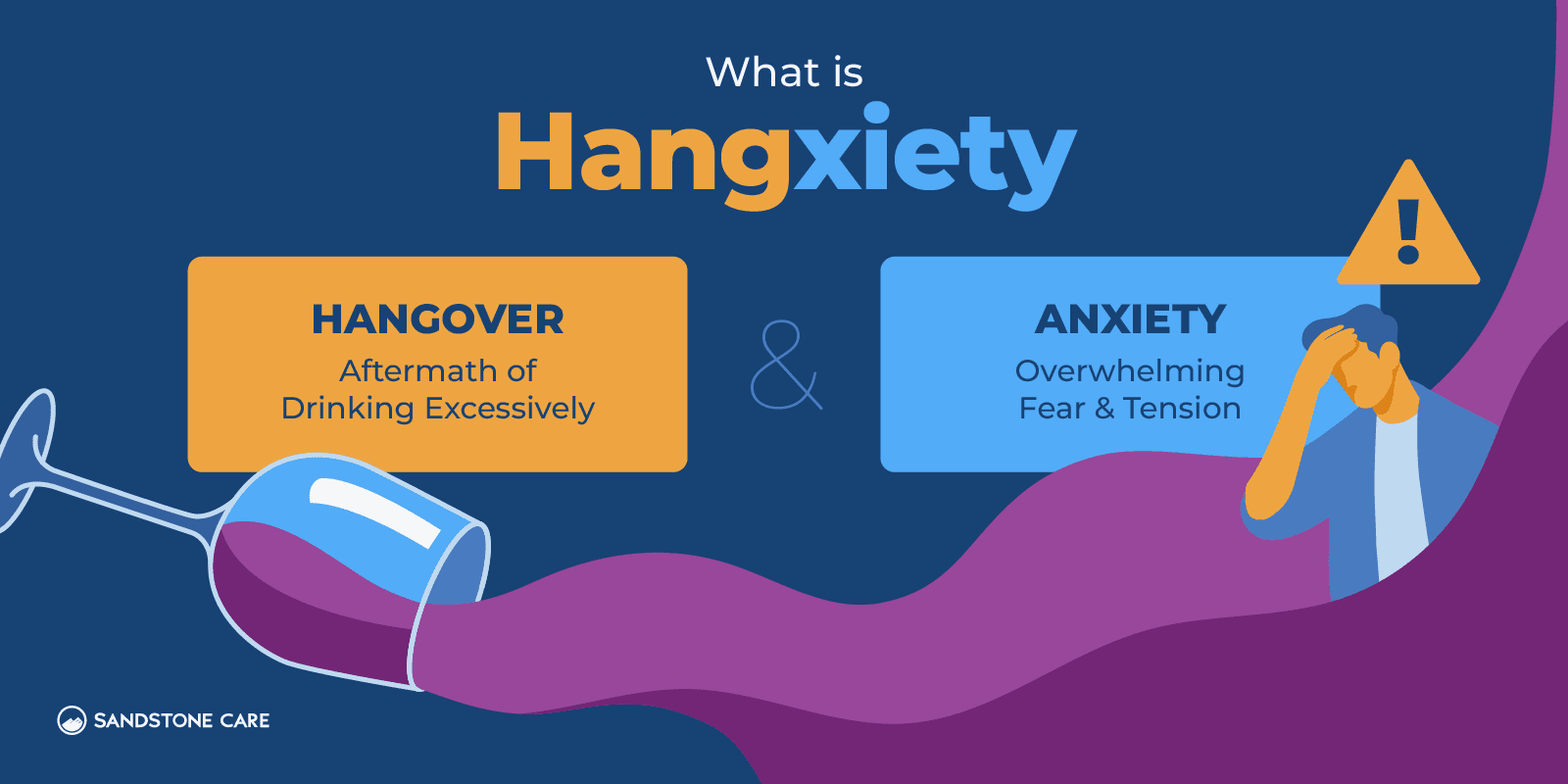 a graphic of a glass of wine with a hangover and an anxiety sign