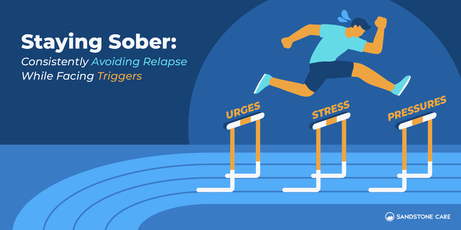 a man jumping over hurdles with the words staying sober