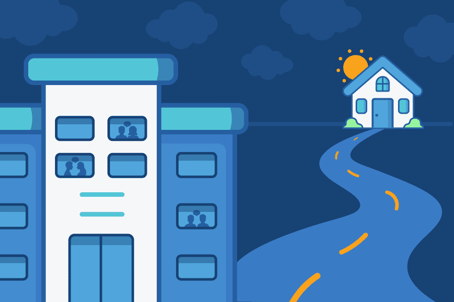 illustration of a city with a road and a house on the other side