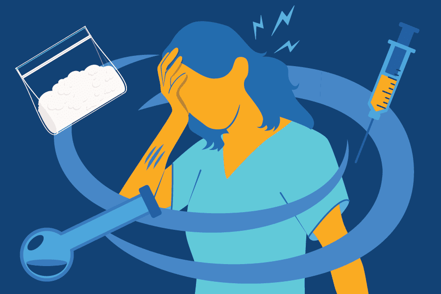 illustration of a woman with a wrench and a glass of water