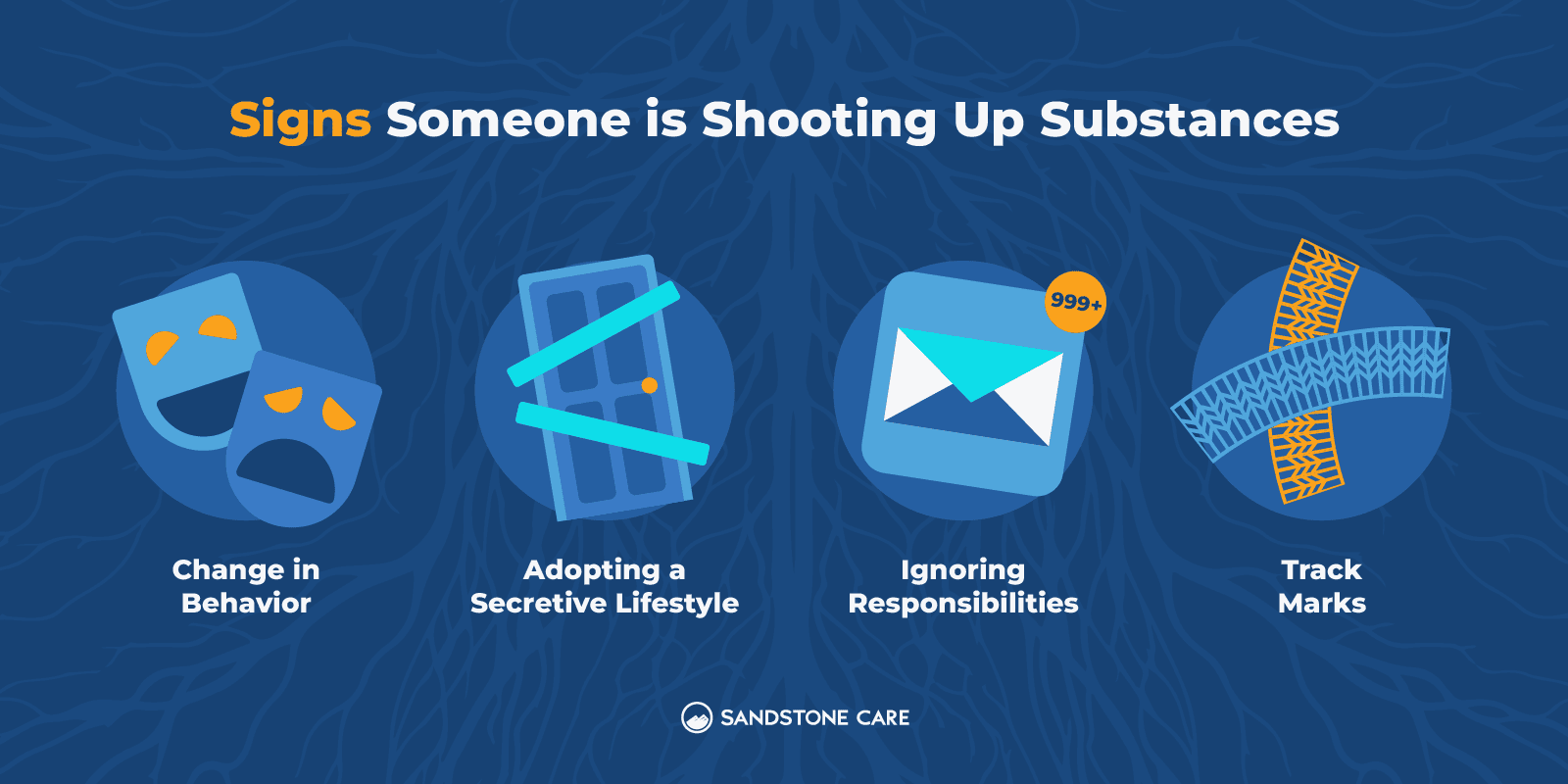 a blue background with a graphic of a phone and a sign that says signs someone is shooting up