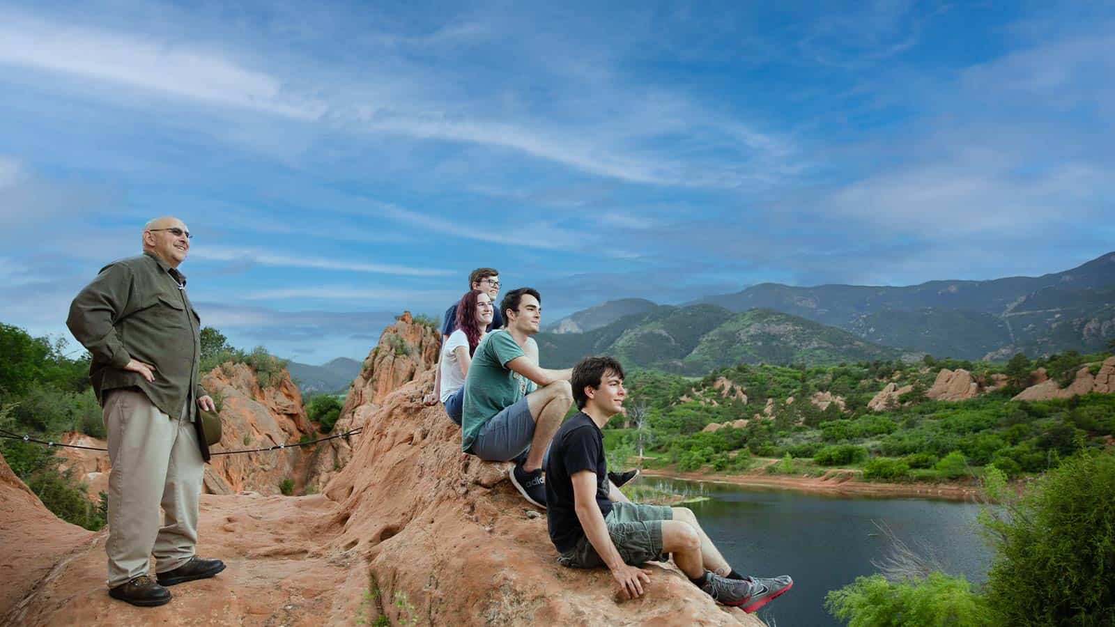 Teens in Sandstone Care program enjoying outdoor recovery activity with scenic mountain views in Cascade, Colorado