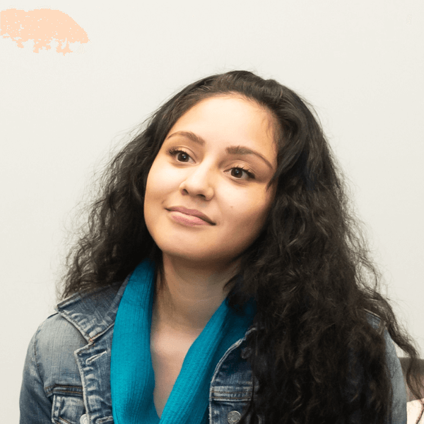 there is a woman with long hair and a blue scarf