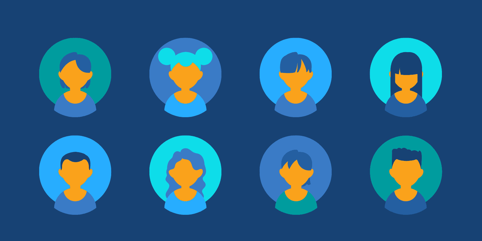 Icons of 8 different people with mixed styles