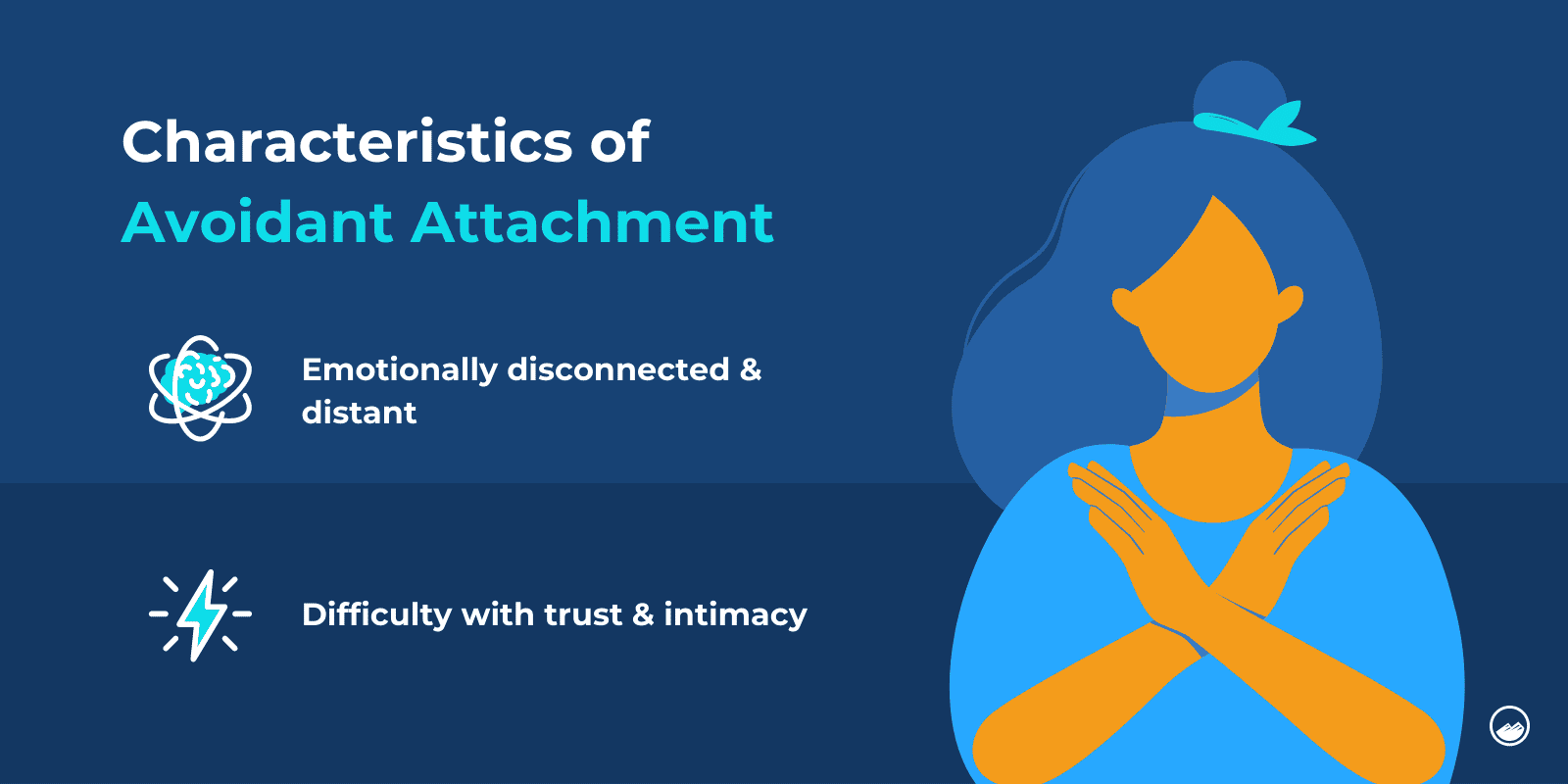 a woman with her hands crossed and a blue background with the words characteristics of an avocant