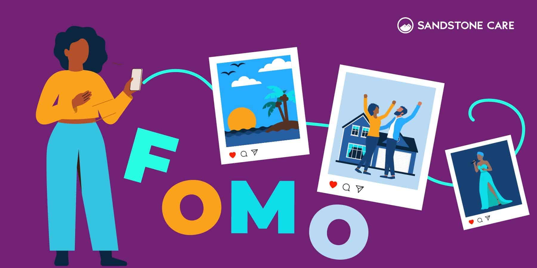 Young woman experiencing FOMO from social media